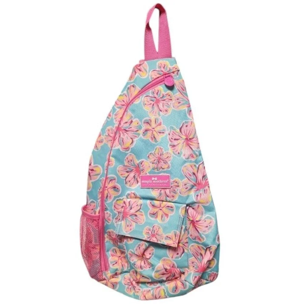 Simply Southern Hibiscus Sling Backpack Teardrop Shape Single-Strap Shoulder Bag